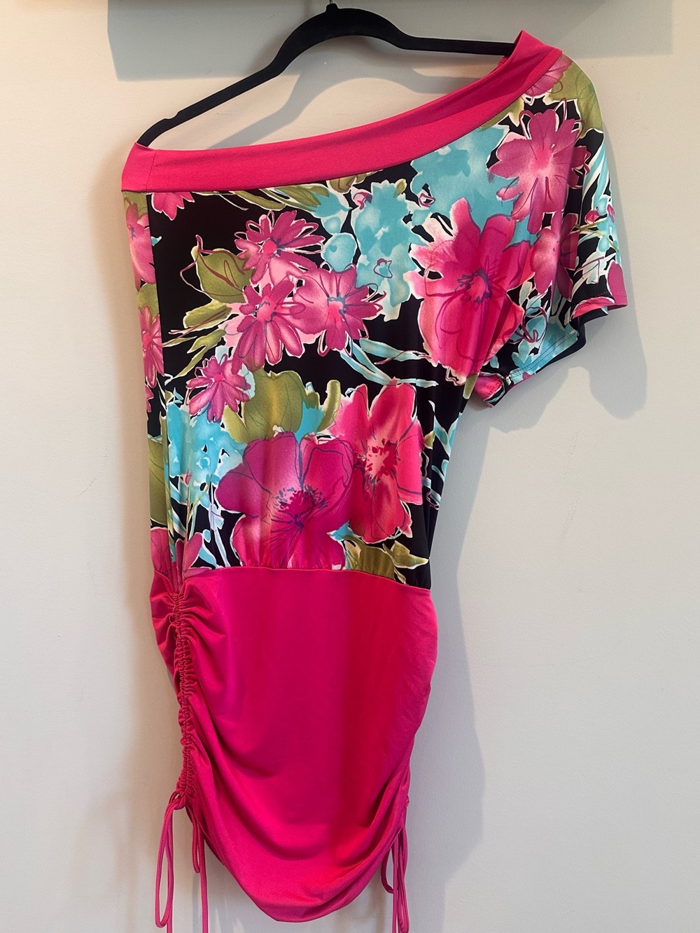 Elegant One Shoulder Floral Pink Dress, Size S